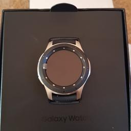 New Samsung Galaxy Watch R800
Seal still on
Retail price £299 (Argos)
Features

Water resistant.

Swimproof.

Dust resistant.

Scratch resistant.

Make calls.

Answer calls.

Read texts and reply to texts.

Read emails and reply to emails.

Receive social network notifications and post to social networks.

View calendar and amend calendar.

Displays weather.

Music player.

Heart rate monitor.

Pedometer.

Distance.

Accelerometer.

GPS.

Calories.

Sleep.

Accessories included: Charging Dock, 
