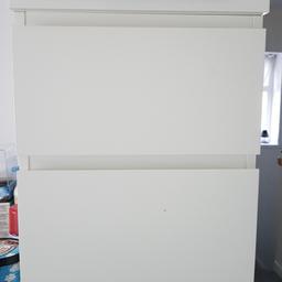 white 2 drawer Ikea malm cabinet 
small chip on bottom drawer