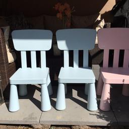 3 x IKEA MAMMUT Childs chairs 
2 x Pale Blue 
1 x Pink

Good used condition 

Collection B64 6RH