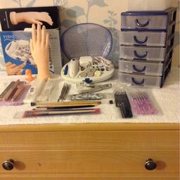 I used to do nails but had to give it up because of health problems all the brushes are new never been used the 4 in a pack are nail art tools which have not been used 2 new nail and buffing emery boards still in packaging the mains manicure and pedicure set has been used a couple of times make is visiq collection only please looking for a offer for all also I have got other nail items on my page nails / polishes loads of nail gems and pots of nail decoration ideal if your starting out