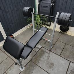 weights bench with arm curl and weights