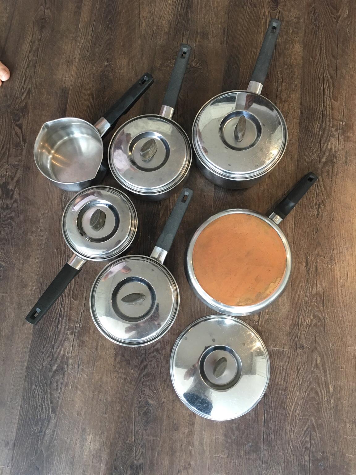 Six Prestige Copper bottom saucepans & lids in B91 Solihull for £22.00