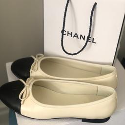 Absolutely stunning Chanel ballerinas in off-white colour. Please note it is a very well made copy with amazing quality and very soft leather. Warn once for 30mins as they are too big for me. I have a very slim foot so they are a bit loose for me. Sad to sell them as they are so pretty. Any questions you have please ask.