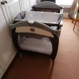 GRACO ELECTRA travel cot complete system.
Plus mattress and cover plus changing mat, musical, with canopy and hanging toys, slightly grubby along rail but washable, if I get the time ill give it a wash!! Everything you could need as far as travel cots go, out grown now it never travelled  anywhere as used in the home at weekends by grandson.