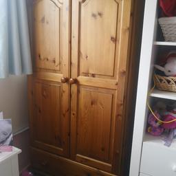 solid pine children's double wardrobe with hanging rail and drawer