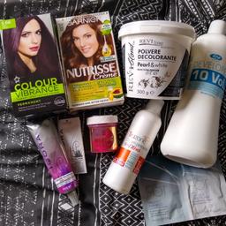 Bundle of hair dyes and bleaches. Superdrug dye half used. Lisap developer 80% full. Igora colour gloss tiny bit used. La Riche Directions Flamingo Pink tiny bit used. Others new sealed. Collection M23 please