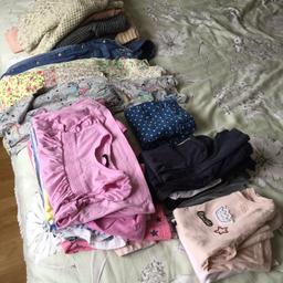 Girls clothes comprising jumpers, dresses, leggings, jeans, t shirts, long sleeve tops, rain coat, bikinis and swimsuits, pj’s, knickers and socks, shorts and matching top, mainly all age 5. Buyer collects