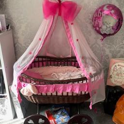 beautiful pink moses basket only used once as had next to me crib