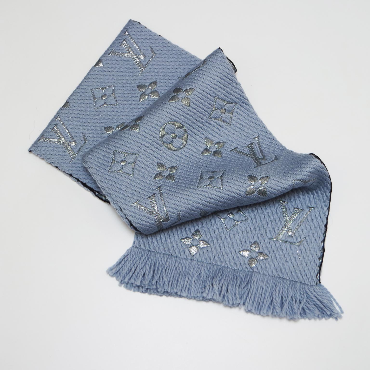 Sciarpa Louis Vuitton Logomania azzurra Blue Silk Polyester Wool