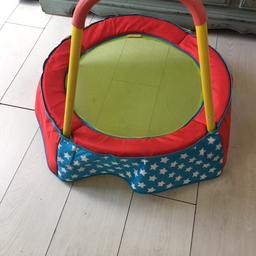 In fantastic condition baby trampoline measures 22 inches wide and 2ft night great for little ones and because of size can be kept in the house