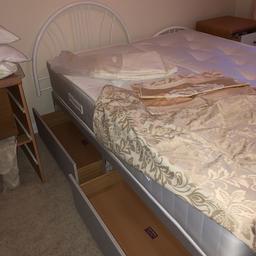 Both beds have two deep drawers complete with white metal headbands and complete set of bedding including duvets never be slept in, bought on whim from benson beds £50 each or £90 the two can deliver locally.