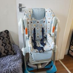 adjustable height baby high chair 
used condition 
comes with tray and under basket 
fully working order just needs a wipe over