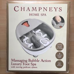 Champneys Massaging Bubble Action Luxury Foot Spa
Used only twice. Excellent working order, comes with box and instruction.

4 removable massaging rollers, vibration, infrared function and heat function to keep the water warm (does not heat the water)

There is a crack in the splash guard 9cm, but it does not affect any functions of the foot spa.

Collection from Farnham Road in Slough, next to Lidl.