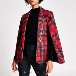 Red check gold button cape jacket 
From river island 
Brand new with tags 
Size 10
Retails in store at £58
Selling for £36 
Plus £3 postage 
Unless collecting