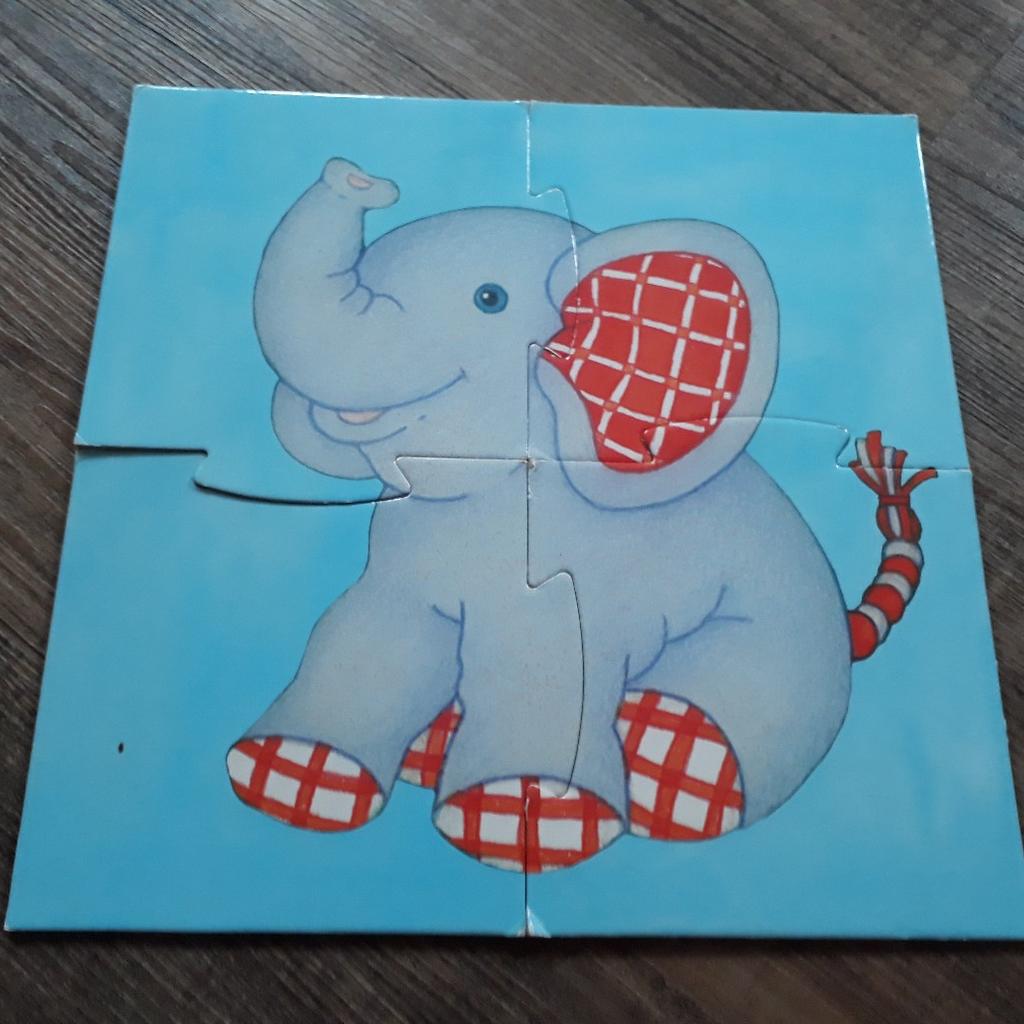 gebraucht. meine ersten puzzle 2+. elephant 4 teile. teddy baer 9 teile. hund 12 teile. wuerfel 16 teile.
