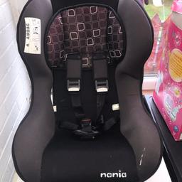 Nania car seat from birth, fabric comes off so you can wash it, smoke and pet free home, little mark on the right as you can see on photo