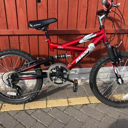 Kids 12” mountain bike,all working,6 gears , full suspension, in as new condition 20” wheels just needs gear shifter rubber, about £3 from bike shop but doesn’t effect working of bike. suit 5/6 upwards.Need gone asap bargain