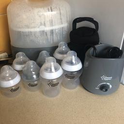 All in excellent condition
1x Grey Tommee tippee steriliser only 6 months old
1x bottle holder
4x 5oz bottles
3x 9oz bottles
1x Grey electric bottle warmer never been used still in box
All teats are brand new never been used.
Buyer must be able to collect
