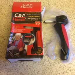 Portable car handle, helps you get in and out of your car. Just locks into door latches. Also includes LED torch, seatbelt cutter and window breaker.