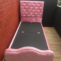 New beautiful single pink crushed velvet single storage bed frame.

Advertised elsewhere 
May deliver for fuel