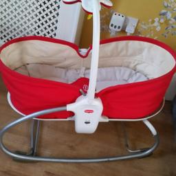 In good condition

Music and lights and vibration (the batteries could do with replacing for the vibration port) but apart from that all works well

Lays flat for newborns but can be adjusted into a seat as child grows so long lasting!