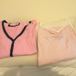 2 new maternity nightshirts. Are originally from Mothercare.  Short sleeve one is size 18. It is comfortable stretch material and is 100% cotton. Has popper button opening for easy feeding. Washes well and easy to iron.

Generous fit. Length 38 inches. Overall hip and bust width is about 52 inches.

Sleeveless one is also originally Mothercare. Has a pretty neckline with adjustable straps. 
Is size 20. Very generous comfy fit. Approx 50 inches. Length 40 inches. 

Can deliver locally or post