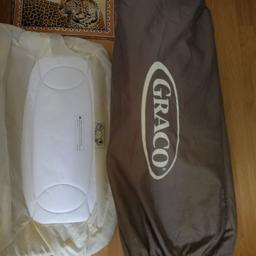 Graco travel cot, plays songs, lights, vibration 

Also raised up changing mat system
Plays songs
Plays sea water sounds
Its got a light on it
Vibration system
Folds up flat and comes in carry case 

Immaculate condition

£60

Collection or can deliver if live locally to Np203az.