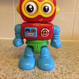 Little tikes robot with sounds and lights, moving eyes. Good clean condition. Batteries included.