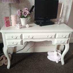 Shabby chic lightly distressed French style dressing table or console table. Collection Colne or delivery is available for an extra small charge.
