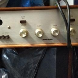 old Rogers amp
think late sixties early 70s
cosmetically very good
seems to be down on right channel

so sold as spares or repairs