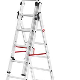 Used once - excellent condition.
Full aluminium construction.
Comes with bucket hook and hang in step worth around extra £40.
LOT system compensates for uneven ground.
Use as a lean, extending or trestle ladder.

£150 for the lot.