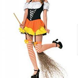 ladies halloween leg avenue witch costume 
size is medium which is a 10-12
condition is used there is a small mark on the hat and the tights are a little bobbly but still fine
pick up heywood