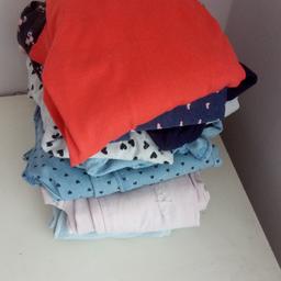 very good condition
1 red cardigan from next age 11-12 yrs
5 t-shirts aged 11-12yrs (1 is 12-13yrs
 and 1 13-14yrs)
1 full sleeve top aged 10-11yrs
1 dress 12-13 yrs
1 dungaree dress aged 12-13yrs
4 pair of jeans aged 12-13 yrs (1 pair 11 yrs and 1 size 6)

light Blue jeans have slight mark at the bottom as shown in third pic, hence price!