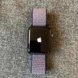 Apple Watch Sport Series 3 GPS + Cellular 42mm. In good working order. Some small marks as in photos. Comes with dark blue sport loop band, charging cable and USB wall charger. 

Collection from eltham.