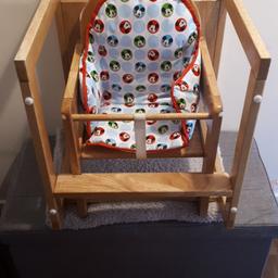 High chair with wipe down Disney Mickey Mouse insert, removable tray, removable bar, can be used as a table and chairs as well as a high chair.