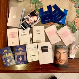 Lotto composto da 14 vari profumi Dior/Chanel/ Guerlain uomo donna, un mini mascara Guerlain + 1 profumo Dior Addict mignatura