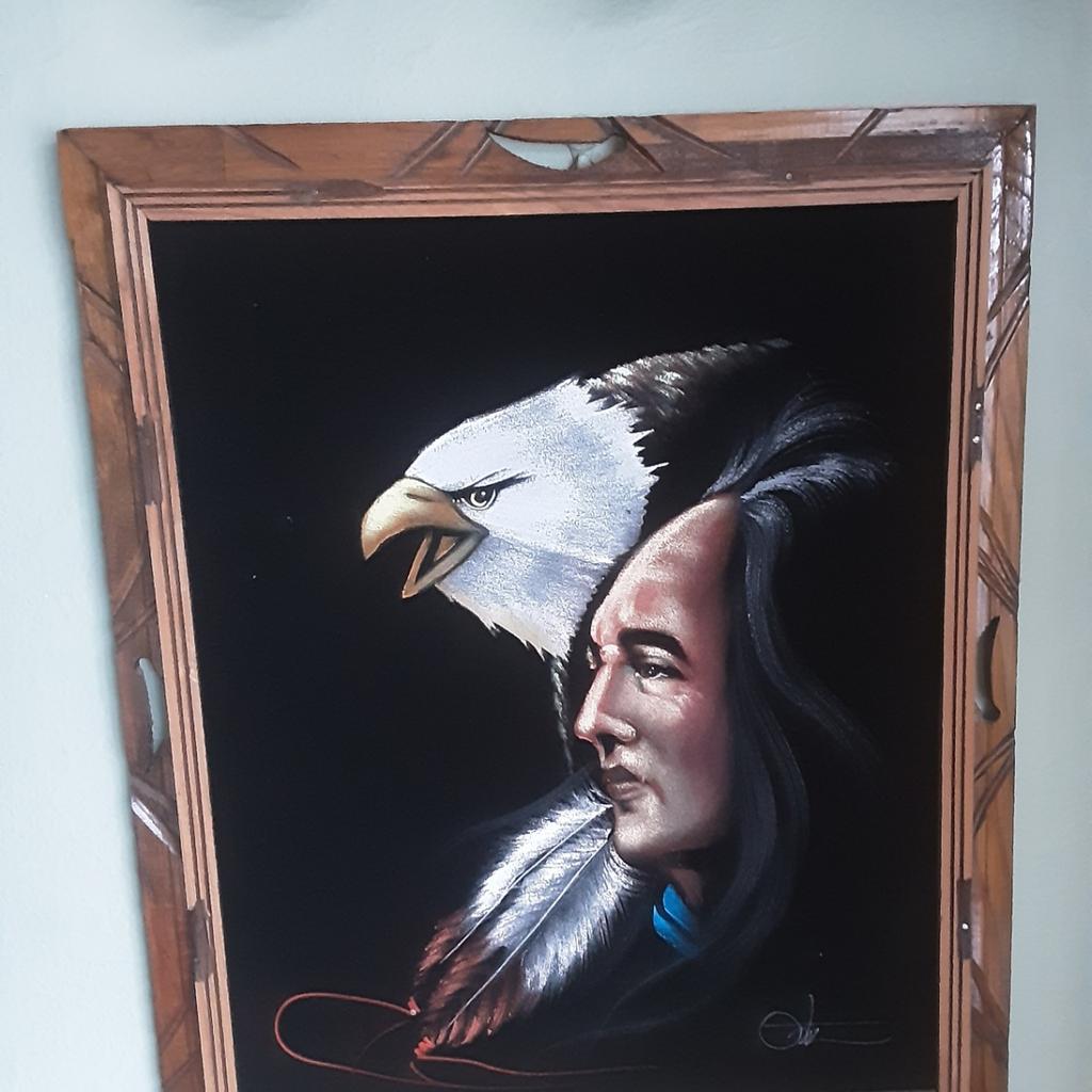 picture of red Indian and eagle on velvt background good condition open to offers no time wasters