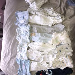 Babygrows x8 from next 
X4 Debenhams 
X4 Asda 
X1 boots 

Vests mainly matalan some next 
All tiny baby &/or first size