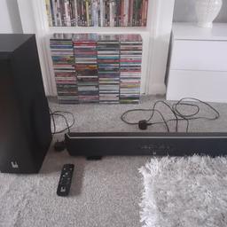 roth av soundbar with wireless subwoofer the sub woofer is wireless so you can put it anywear you like and remote control has bluetooth selling as it's just to loud if you like bass this is for you can be posted