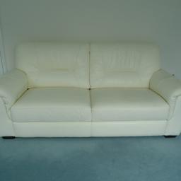 Three seater pale cream sofa in BV leather. Size 203 cm long x 94 deep x 89 high. It is the Florin as sold by Harveys. Looks good as new, hardly used, very good condition. Buyer collects.