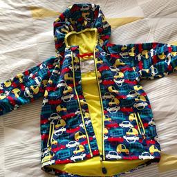 Little Lighthouse waterproof coat with car print for age 5-6. Waterproof, wind proof and machine washable. In excellent used condition, still available to buy online for £26. Collection only from smoke and pet free home, Studley.