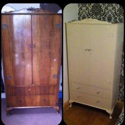 Have refurbished this myself and added crystal knobs
Has having space and 2 large deep drawers