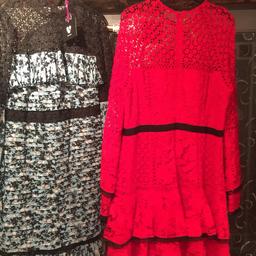 Never been worn size 16 bt wld fit 14/16 sizes. Bth dresses are fully lined the red one has abit of weight to it bth dresses hve crochet effect suitable fr a wedding event, prom, any celebration. I bought them off very bt never gt round to wearing them they are really beautiful knee length dresses. Paid £70 each bt selling fr £30 or nearest offer as they are amaculate never been worn still with tags on. They wld make great christmas gifts fr that special lady to wear over the festive season.