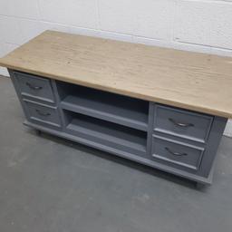 EX Showroom Bluebone Furniture Storm Grey TV Unit 4 Drawers 2 Shelves RRP £439
This is currently selling in HAFREN FURNISHERS for £439 so massive savings. 
Heavily reduced as it has some minor blemishes as shown in pictures 4 + 5 
Dark storm grey furniture is paired with pale sand-coloured tops. Wood is scrubbed and sanded back to reveal a deeper grain, then given a hard wearing matt finish. 
Measurements W 120 H 55 D 45 
AVAILABLE FOR VIEWING 
NO TIME WASTERS PLEASE 
NO OFFERS ABSOLUTE BARGAIN