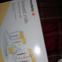 Brand new unopened store and feed set. Perfect addition to all medela breast pumps. No1 choice of hospitals. Will not take offers as brand new is £25 so £20 is a great price and this includes delivery if you are not able to collect it.

1 calma feeding device (teet)
2*150ml bottles including lids
2*250ml bottles including lids
8x breast milk storage bags