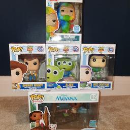 All brand new in mint condition.
Add £4 for second class postage.

3 Pack Frozen II Exclusive - £40
61 Moana and Pua on Boat Exclusive - £40
522 Sheriff Woody - £8
523 Buzz Lightyear - £8
525 Alien - £8
14 Big Foot Exclusive - £25