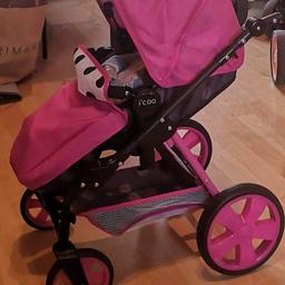 Lovely Icoo Dolls Pram With Car Seat Used But Still Good Condition Selling Beacause My Daughter Got A Double Pram For Her Birthday So It's A Shame For This To Be Put Away It Has A Moveable Handle So Child Can Grow With It Also CarryCot Turns Into Buggy And Has 2 Height Settings For CarryCot/Seat And Can Be Taken Off For Easy Storage Collection Only FRODSHAM Cant Deliver As Dont Drive.