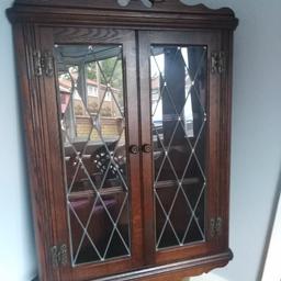 Beautiful vintage old charm wall mounted oak corner cabinet, super condition, measures approx 40" high x 27" wide, collect Rochester