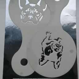 2 x French bulldog dog coffee stencils  - can be reused many times!
Easy to wash and clean
They do not have a sticky back so ideal for lots of other uses for craft / hobby
New unused

Was £7