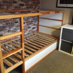 IKEA reversible bed frame.mid height sleep and have a den underneath, or low bed when you’re child gets older can be painted . Great condition £129 in Ikea I’m selling for £70 plus mattress Collection only.